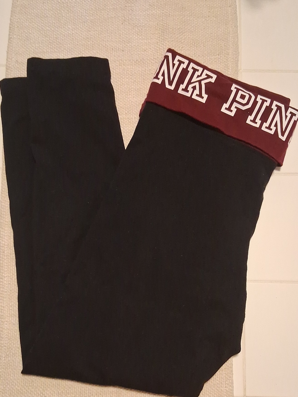 Used PINK Victoria's Secret Black and Burgundy Leggings Size Large